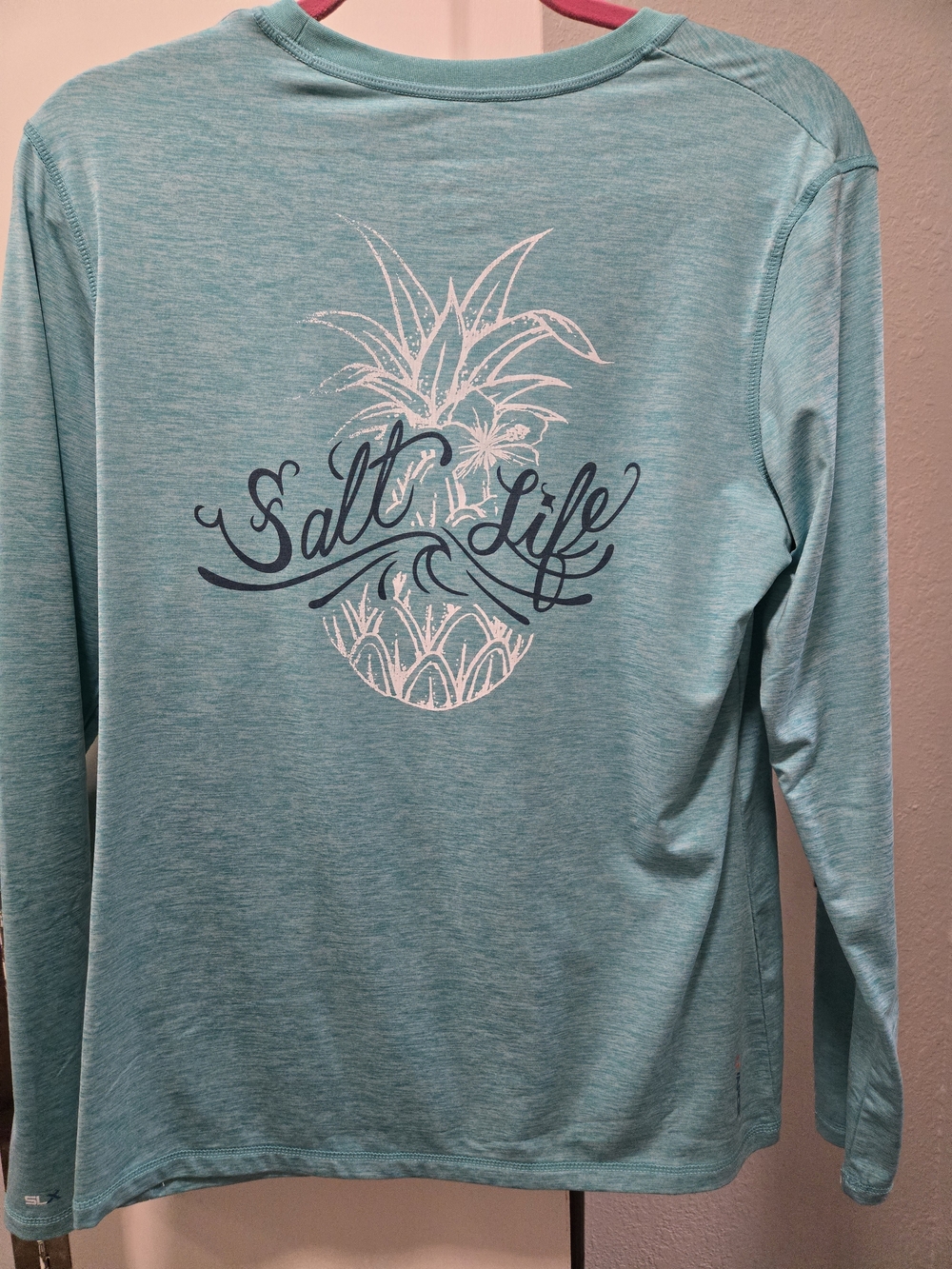Salt Life Women's Long Sleeve Tee - Aqua with White & Navy Pineapple Graphic